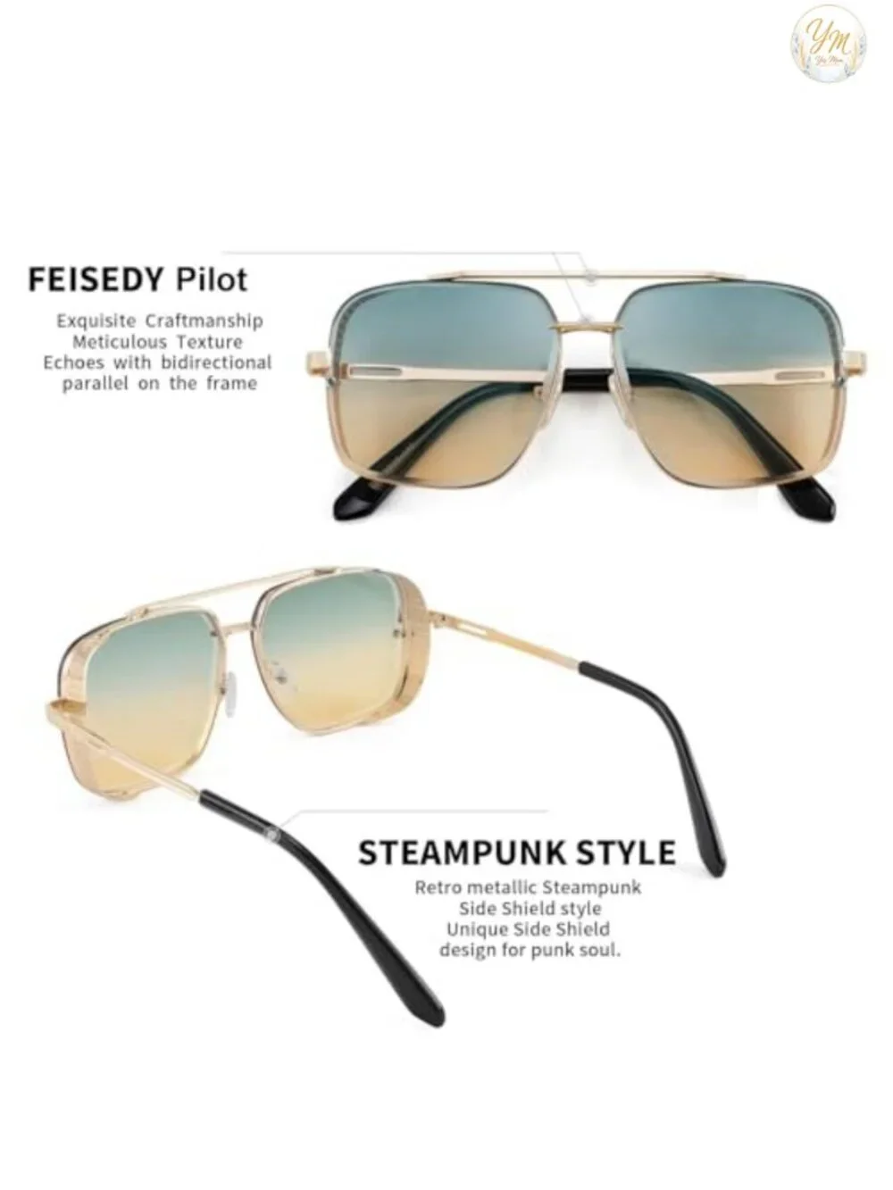 Vintage Square Aviator Sunglasses Metal Frame Polarized UV400 Driving Fishing